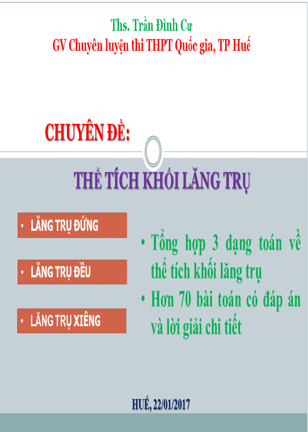 Chuyên đề thể tích khối lăng trụ - Trần Đình Cư